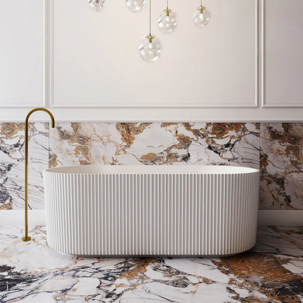 Cassa Designs V-Groove Round Back To Wall Bath Matte White
