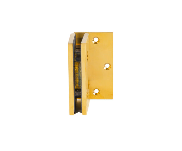 Boston Wall to Glass Hinge with L Type Mounting Plate Raw Brushed Brass