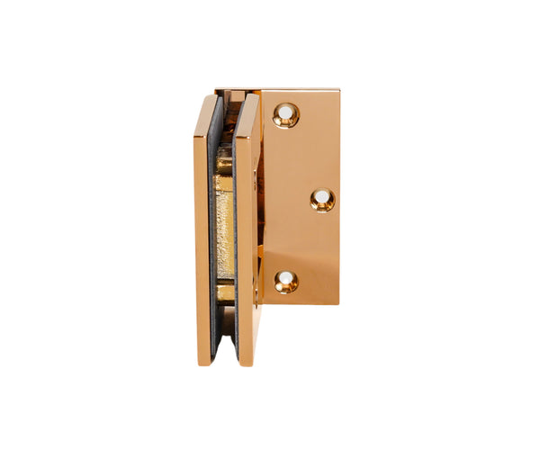 Boston Wall to Glass 90 Degree Hinge with L Type Mounting Plate - Polished Rose Gold