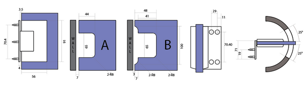 Boston Heavy Duty Wall to Glass Hinge with XL Type L Mounting Plate -Satin Gun Metal