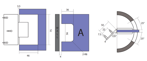 Boston Wall to 6-8mm Glass Hinge with 135 Degree Type Mounting Plate - Satin Nickel