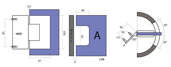 Boston Heavy Duty LARGE Wall to Glass Hinges with 135 Degree Type Mounting Plate- Polished Chrome