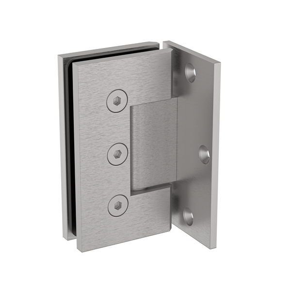 Boston Heavy Duty Large Wall to Glass Hinge with L Type Mounting Plate - Satin Nickel