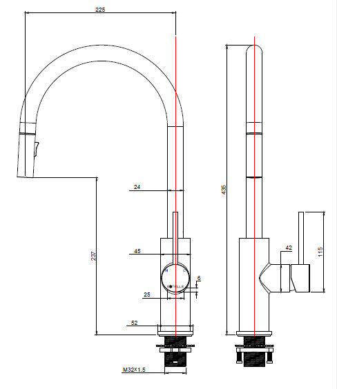 Pinnacles Pull Out Kitchen Mixer Brushed Gun Metal
