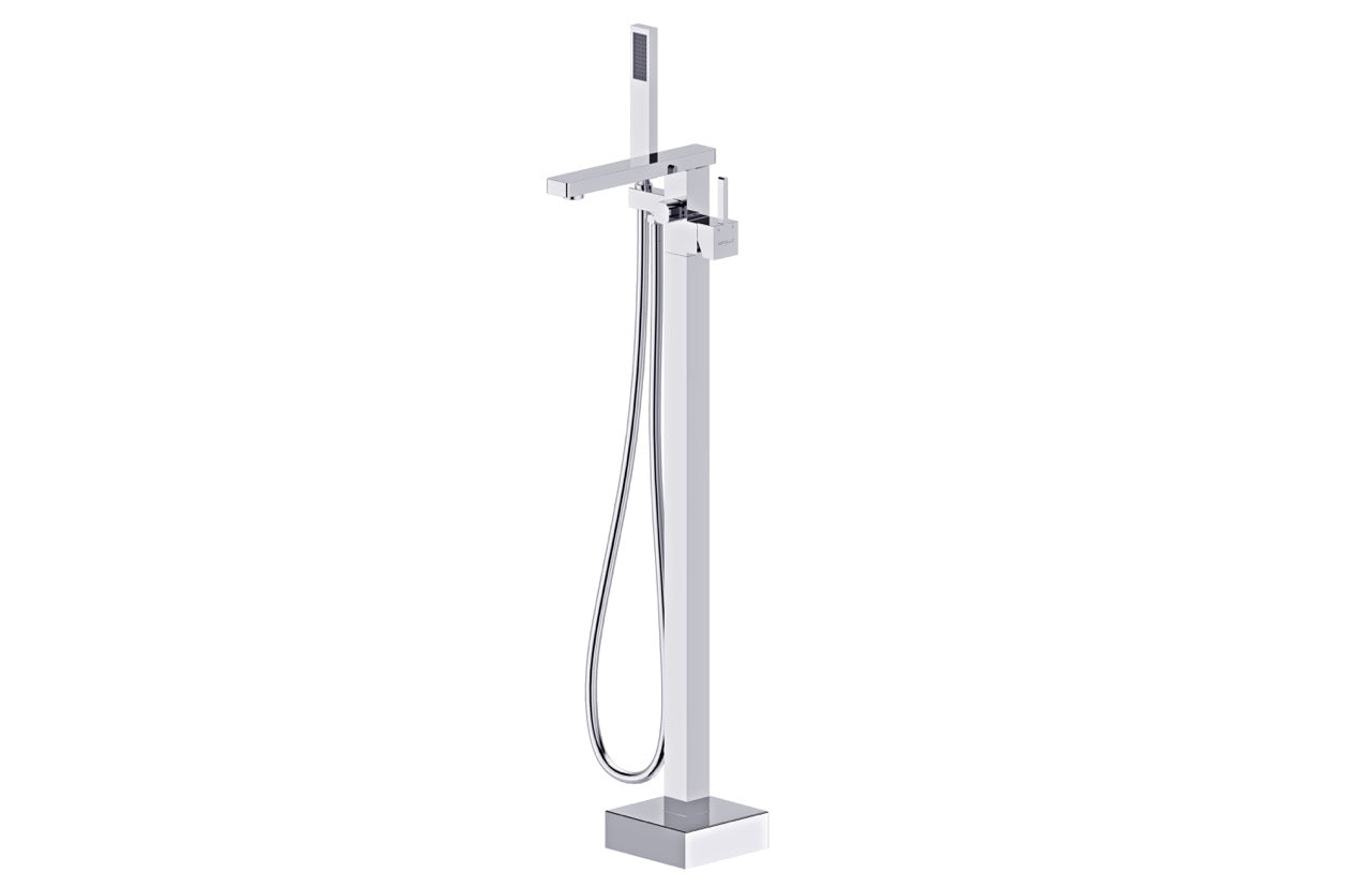 Floor Standing Bath Spout with Mixer and Hand Shower Polished Chrome