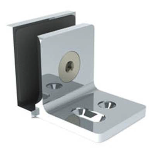 Stealth Wall to Glass 90 Degree Clamp with Leg and Cover Plate - Raw Brushed Brass