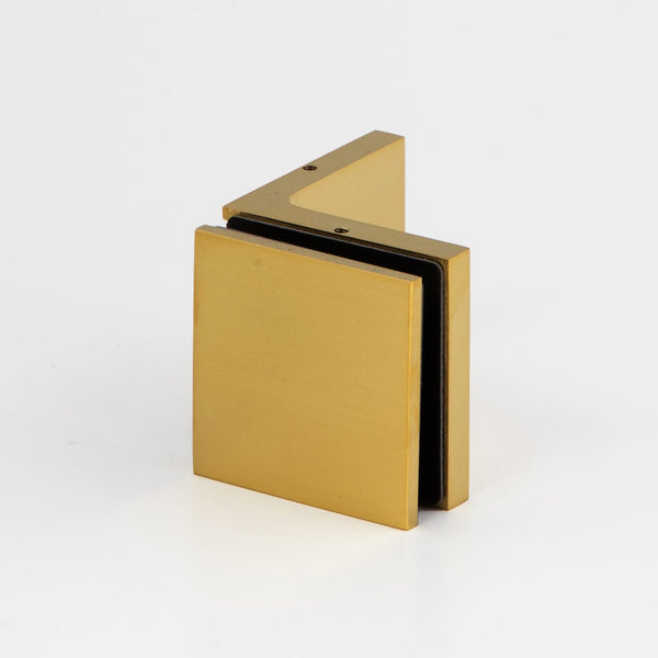 Stealth Wall to Glass Bracket with Cover Plate - Raw Brushed Brass