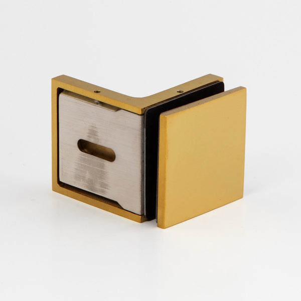 Stealth Wall to Glass Bracket with Cover Plate - Raw Brushed Brass