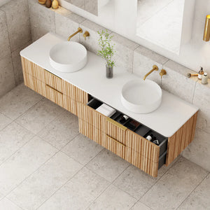 Cassa Designs Gravity Curved Wall Double Hung Vanity Natural Oak