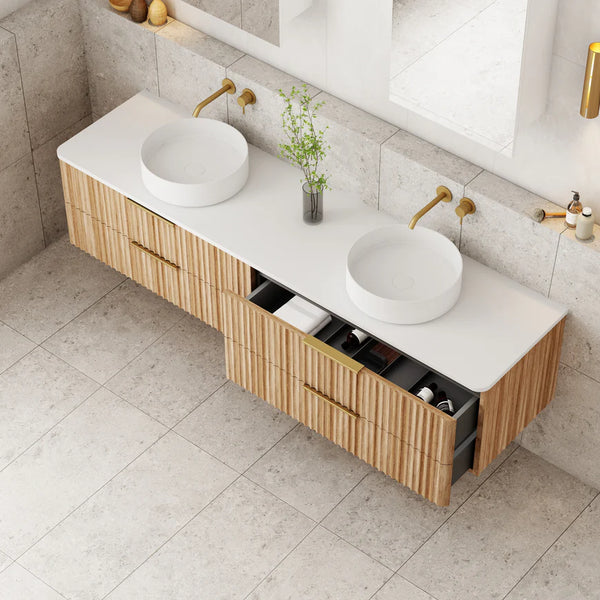 Cassa Designs Gravity Curved Wall Double Hung Vanity Natural Oak