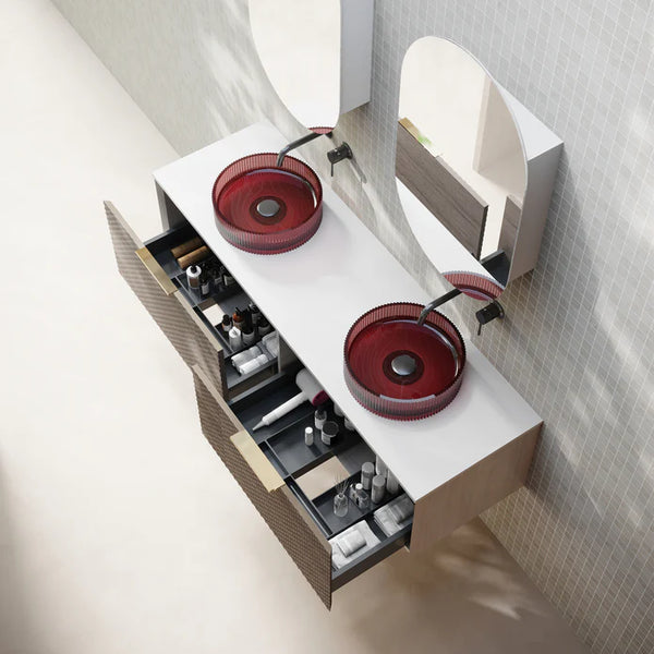 Cassa Designs Relievo Wall Hung Vanity - Double Relievo Walnut