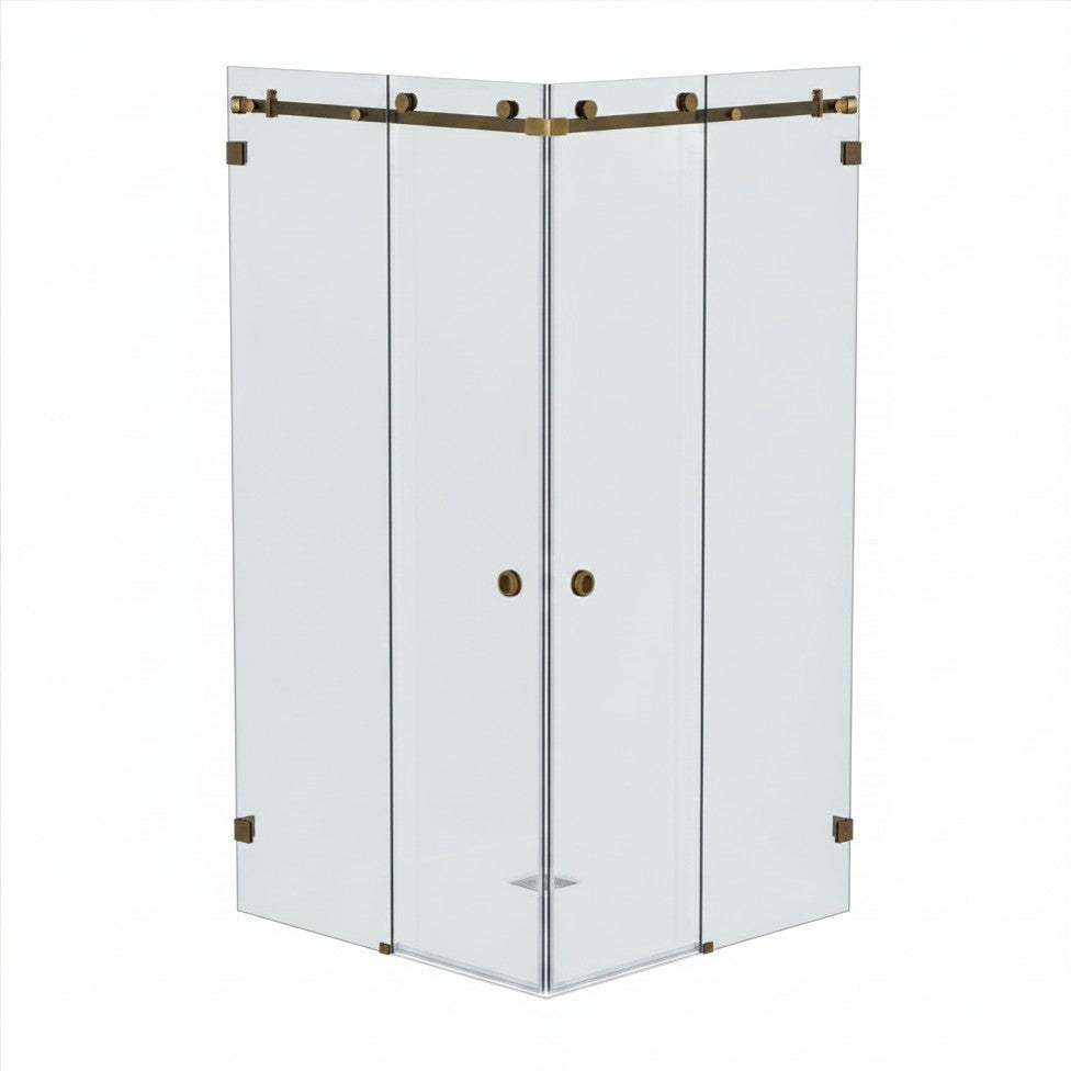 Bellé Corner Opening Frameless Shower Sliding System Antique Brass