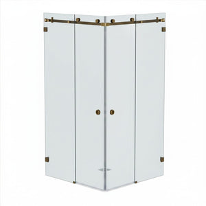 Bellé Corner Opening Frameless Shower Sliding System Antique Brass