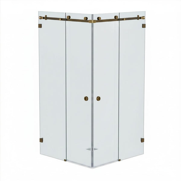 Bellé Corner Opening Frameless Shower Sliding System Antique Brass