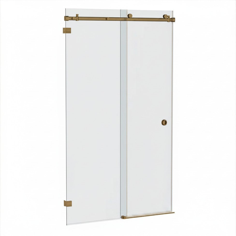 Bellé Wall to Wall Frameless Shower Sliding System Left Hand Fixed - Antique Brass