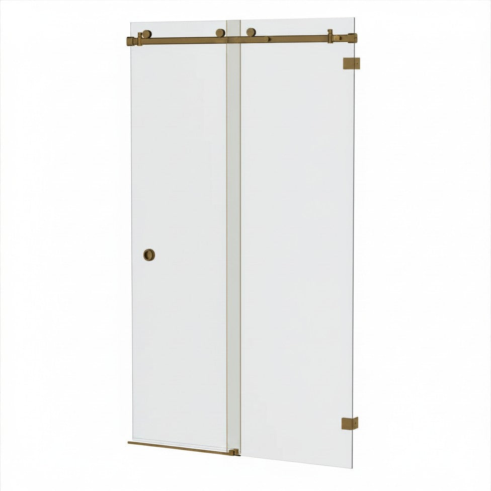 Bellé  Wall to Wall Frameless Shower Sliding System Right Hand Fixed Antique Brass