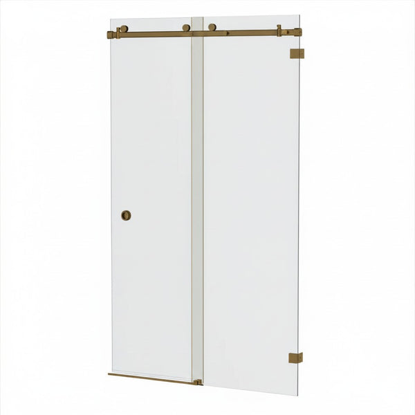 Bellé  Wall to Wall Frameless Shower Sliding System Right Hand Fixed Antique Brass
