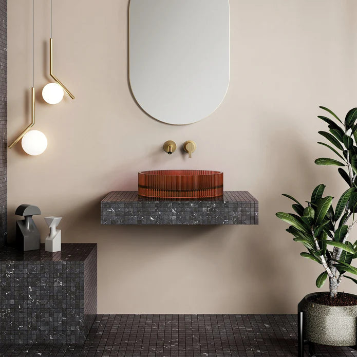 Wow V-Groove Translucency Round Above Counter Basin Amber Brown