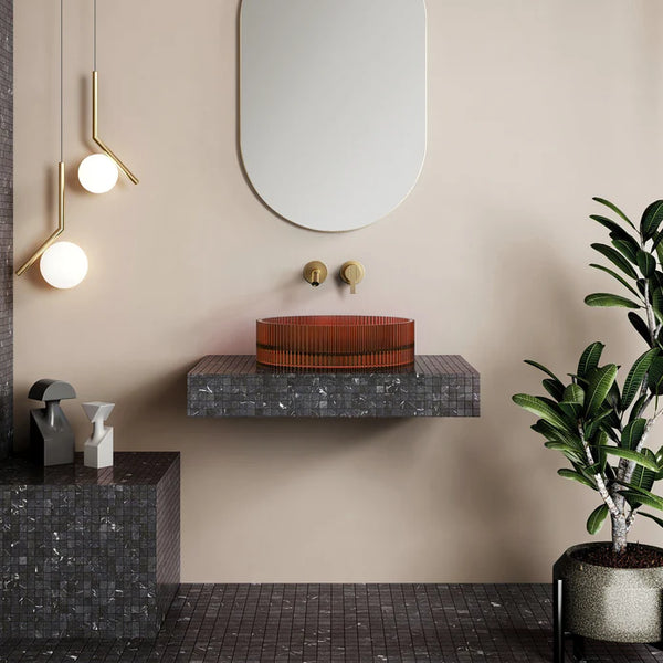 Wow V-Groove Translucency Round Above Counter Basin Amber Brown