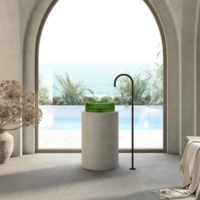 Wow V-Groove Translucency Round Above Counter Basin Emerald Green
