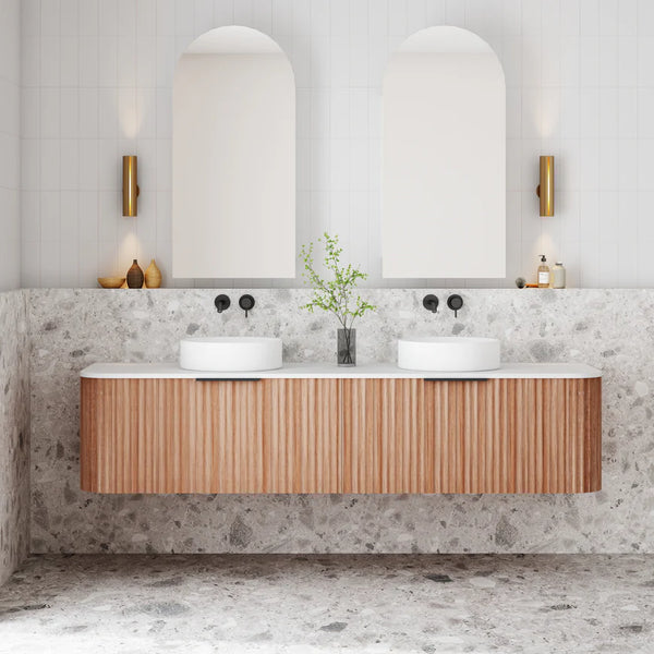 Cassa Designs V-Groove Curved Wall Hung Vanity - Double Walnut