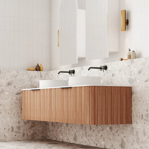 Cassa Designs V-Groove Curved Wall Hung Vanity - Double Walnut
