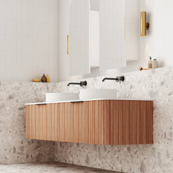 Cassa Designs V-Groove Curved Wall Hung Vanity - Double Walnut
