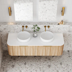 Cassa Designs V-Groove Curved Wall Hung Vanity - Double Natural Oak