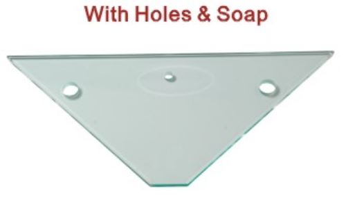 Triangular Glass Shelf with Mounted Bracket Holes and Soap Holder