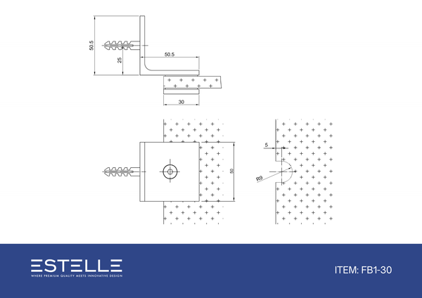 Boston Wall to Glass Bracket with 30mm Cover Plate Polished Chrome