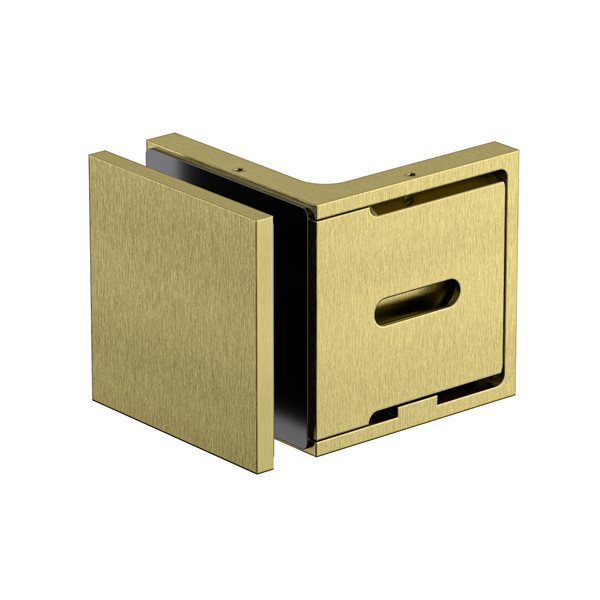 Stealth Wall to Glass Bracket with Cover Plate - Brushed Brass