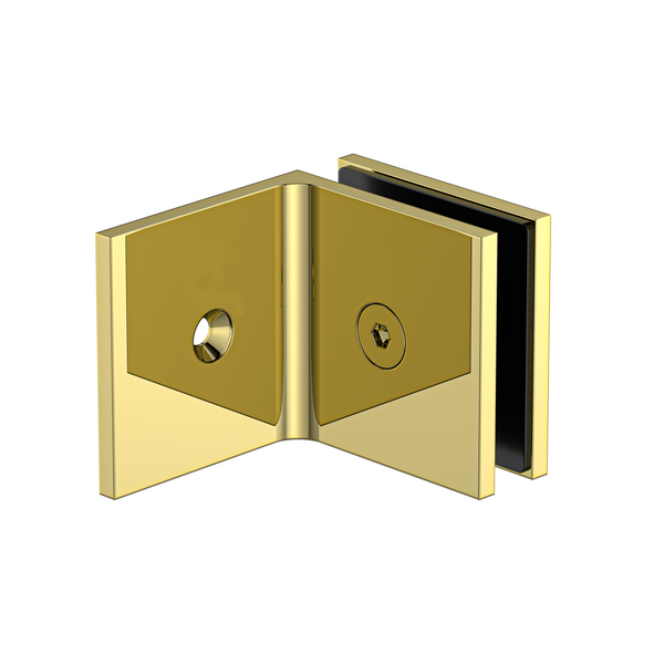 Boston 90 Degree Wall to Glass Bracket  Polished Gold