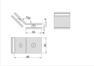 Boston Glass to Glass 135 Degree Bracket Brushed Brass