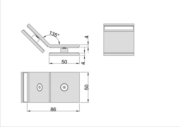Boston Glass to Glass 135 Degree Bracket Raw Brushed Brass