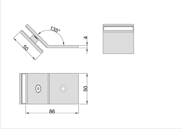Boston 135 Degree Wall to Glass Bracket Polished Chrome