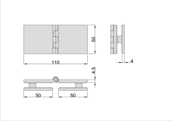 Adjustable Angle Glass to Glass Bracket with 50mm Cover Plate - Polished Chrome