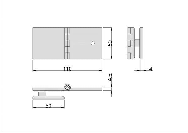 Adjustable Angle Wall to Glass Bracket with 50mm Cover Plate -Satin Chrome