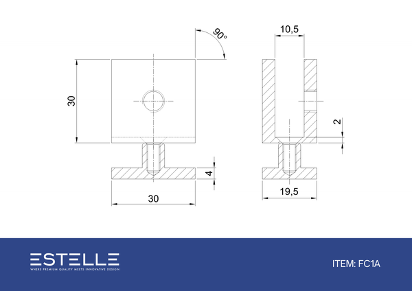 Boston 90 Degree Glass to Glass Clamp Polished Chrome