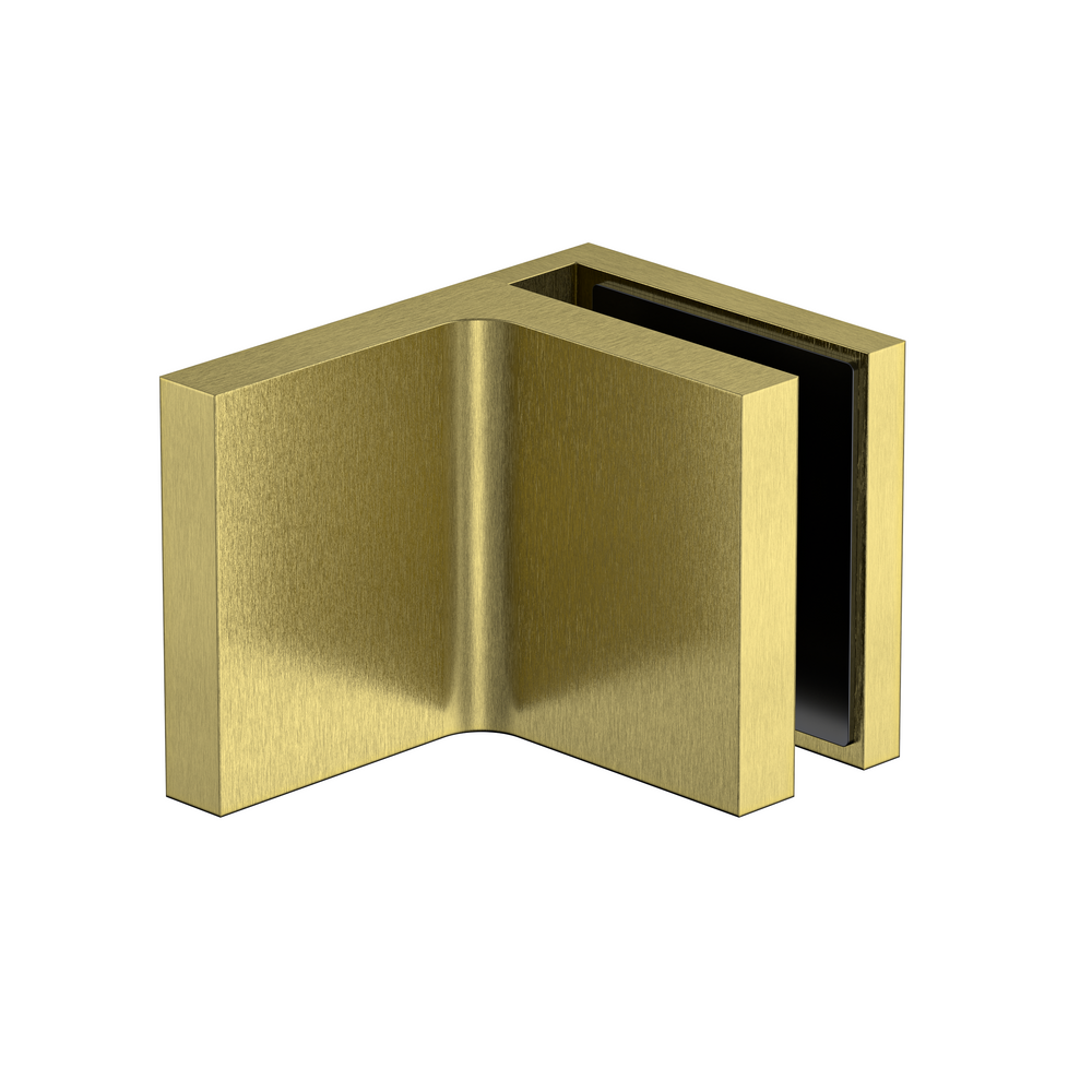 Stealth Wall to Glass 90 Degree Clamp with Leg and Cover Plate - Brushed Brass