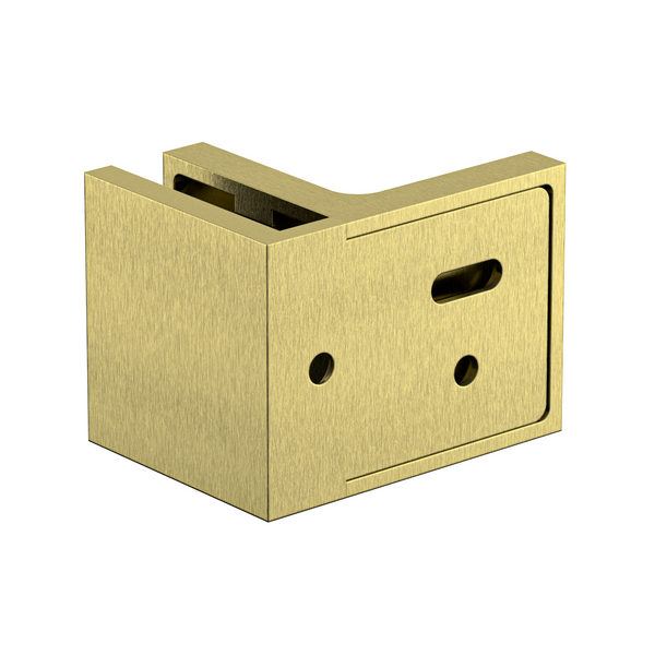 Stealth Wall to Glass 90 Degree Clamp with Leg and Cover Plate - Raw Brushed Brass