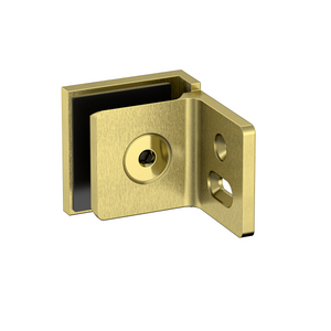 Stealth Wall to Glass 90 Degree Clamp with Leg and Cover Plate - Raw Brushed Brass