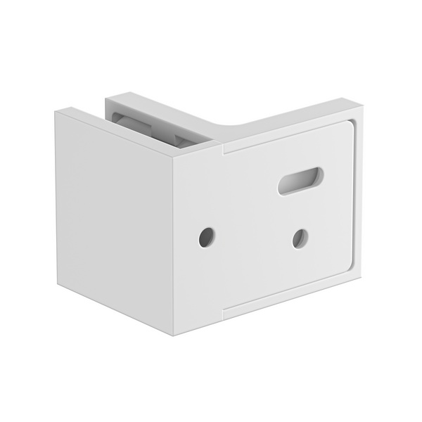 Stealth Wall to Glass 90 Degree Clamp with Leg and Cover Plate - White