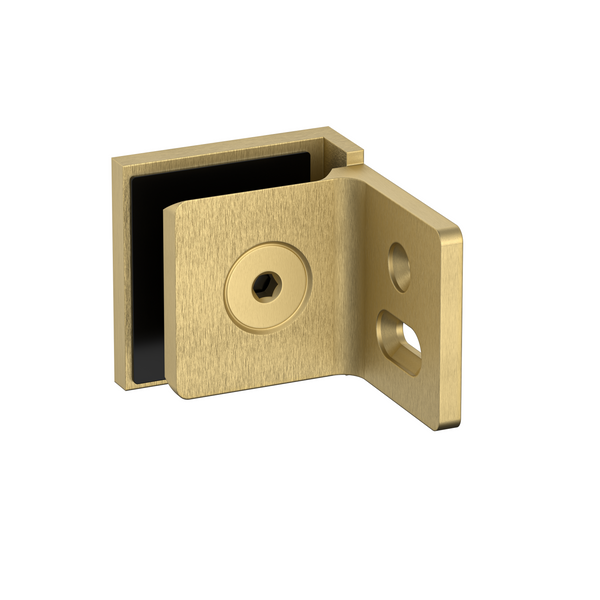 Stealth Wall to Glass 90 Degree Clamp with Leg and Cover Plate - Soft Gold Brushed