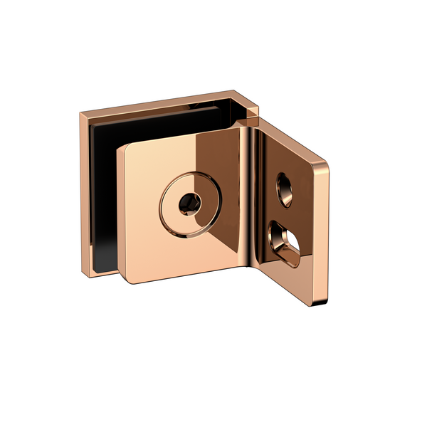 Stealth Wall to Glass 90 Degree Clamp with Leg and Cover Plate - Polished Rose Gold