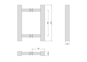 Square Double Pull Door Handle Ladder Style 210mm Polished Chrome