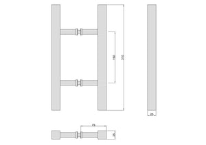 Square Double Pull Door Handle Ladder Style 310mm Polished Rose Gold