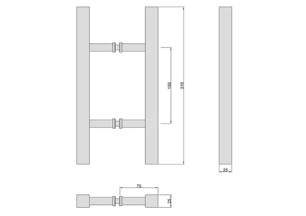 Square Double Pull Door Handle Ladder Style 310mm Polished Chrome