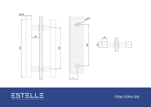 Square Double Pull Door Handle Ladder Style 310mm Polished Chrome