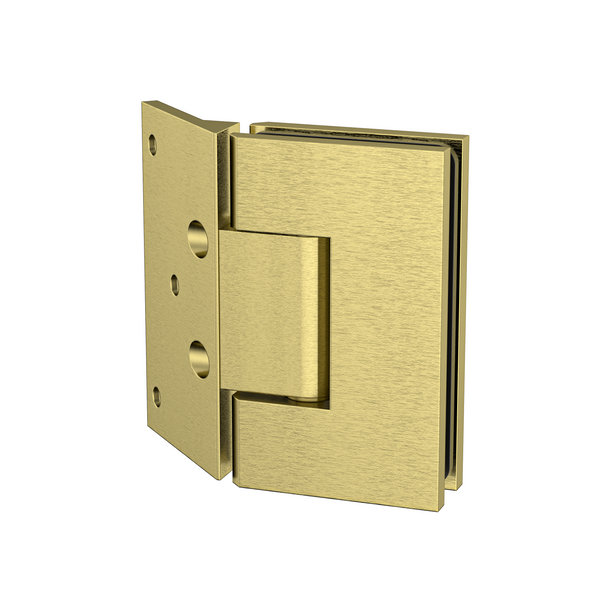 Boston Heavy Duty Wall to Glass Hinge with 135 Degree Type Mounting Plate - Raw Brushed Brass
