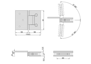 Boston Wall to Glass Hinge with 180 Degree Type Mounting Plate - Antique Brass